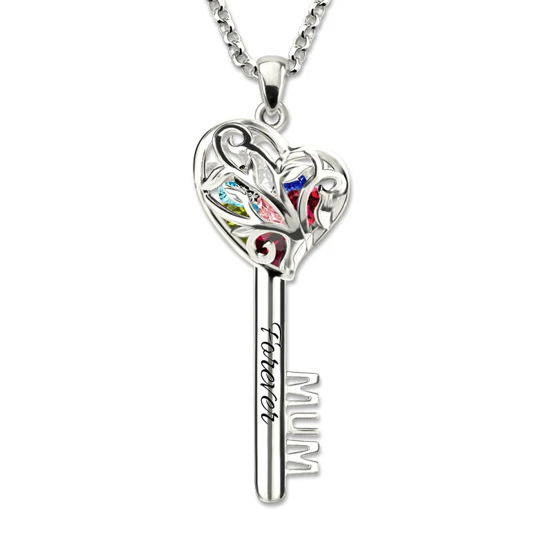 White Gold Color Mum Heart Cage Key Necklace Birthstone Family Tree Pendant Women Fashion Jewelry
White Gold Color Mum Heart Cage Key Necklace Birthstone Family Tree Pendant Women Fashion Jewelry