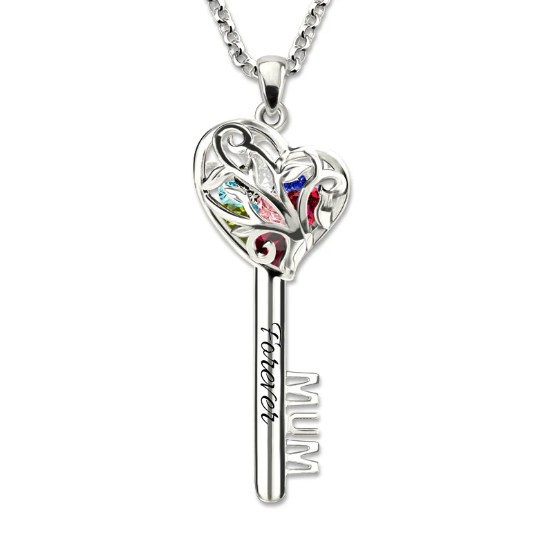 Ожерелье с ключом в виде мамы сердца клетки камнем рождения семейного дерева