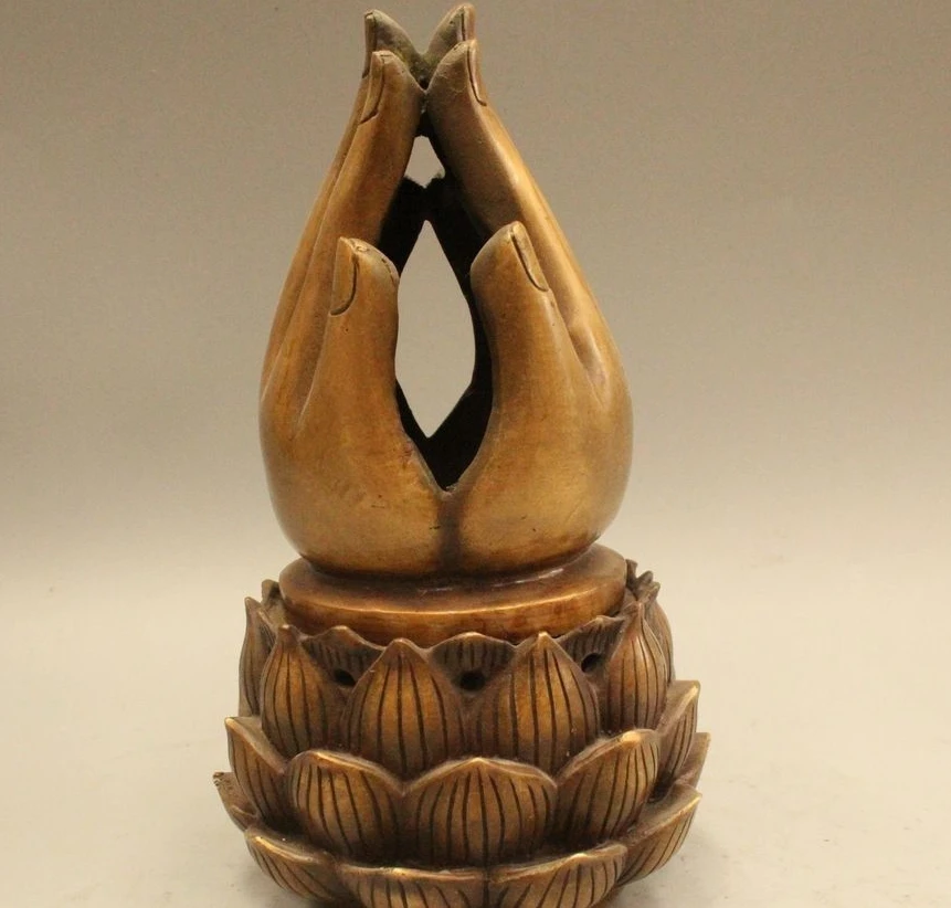 10" China Chinese Dynasty Copper Buddha Hand Lotus Flower Incense Burner Censer 25CM
10" China Chinese Dynasty Copper Buddha Hand Lotus Flower Incense Burner Censer 25CM