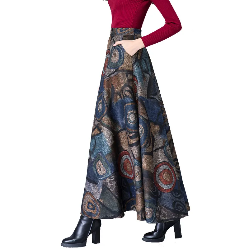 Elegant Autumn Winter Printing Woolen Skirts Womens Jupe Femme Vintage Warm High Waist Wool Skirt Faldas Maxi Long Skirt RE2193
Elegant Autumn Winter Printing Woolen Skirts Womens Jupe Femme Vintage Warm High Waist Wool Skirt Faldas Maxi Long Skirt RE2193