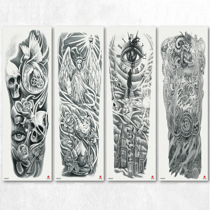 1PC Tattoo Tiger Dragon Skeleton Black Temporary Stickers For Men Women Full Body Art Arm 170*480CM | Красота и здоровье