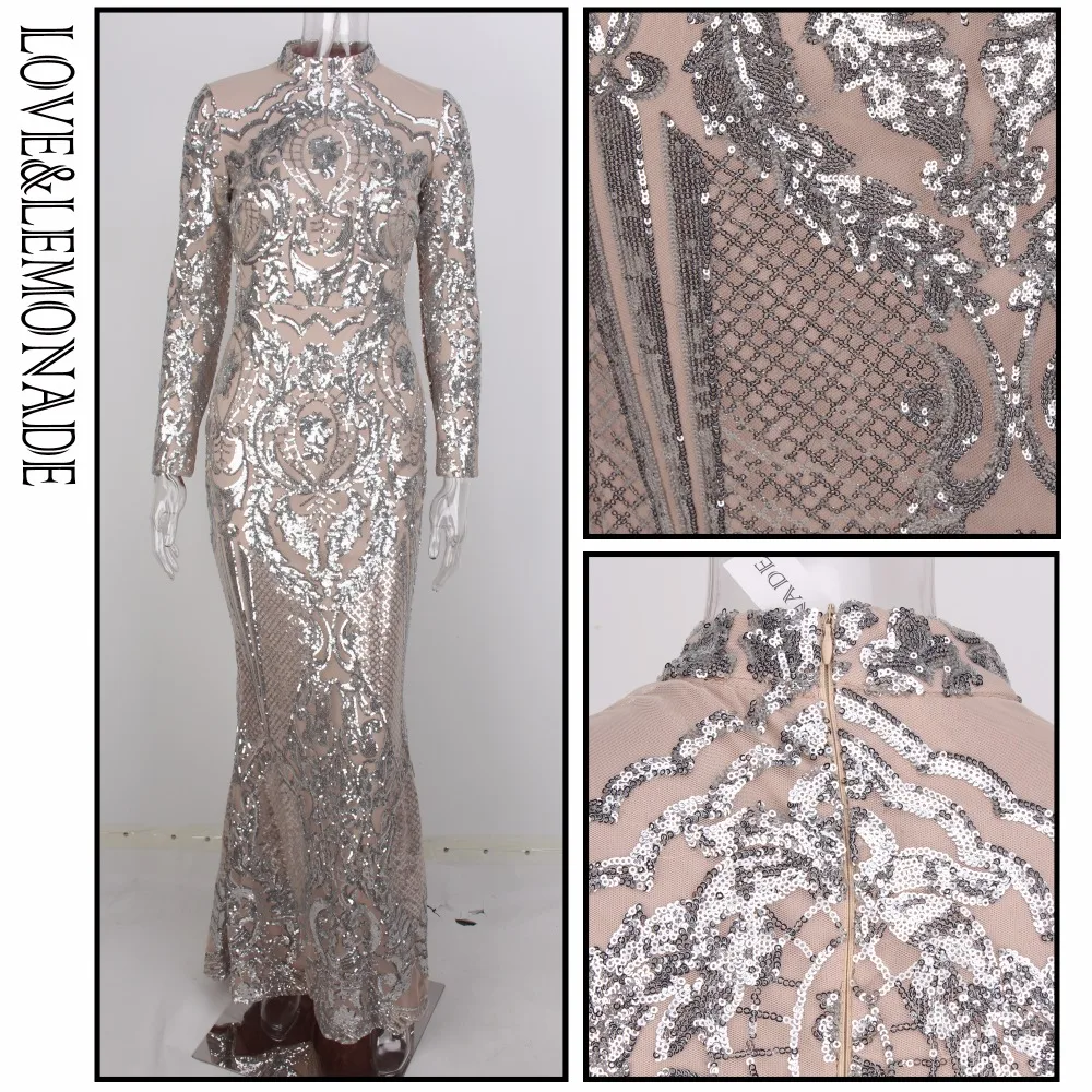LOVE & LEMONADE Silver Collar Self-Cultivation Geometry Sequins Party Long Dress LM0922
LOVE & LEMONADE Silver Collar Self-Cultivation Geometry Sequins Party Long Dress LM0922