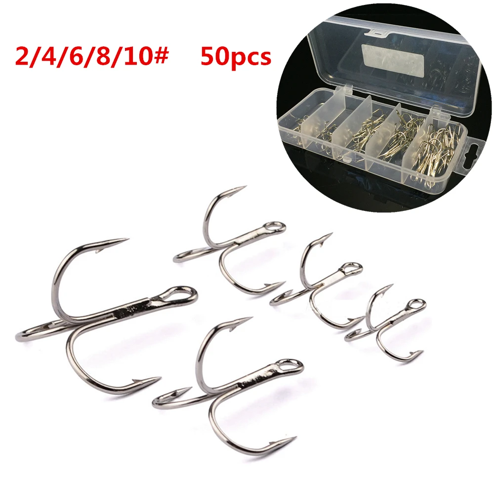 50pcs/lot Durable Fishing Hooks High Carbon Steel Treble Hooks Fishing Tackle Fishing Equipment 2/4/6/8/10#
50pcs/lot Durable Fishing Hooks High Carbon Steel Treble Hooks Fishing Tackle Fishing Equipment 2/4/6/8/10#