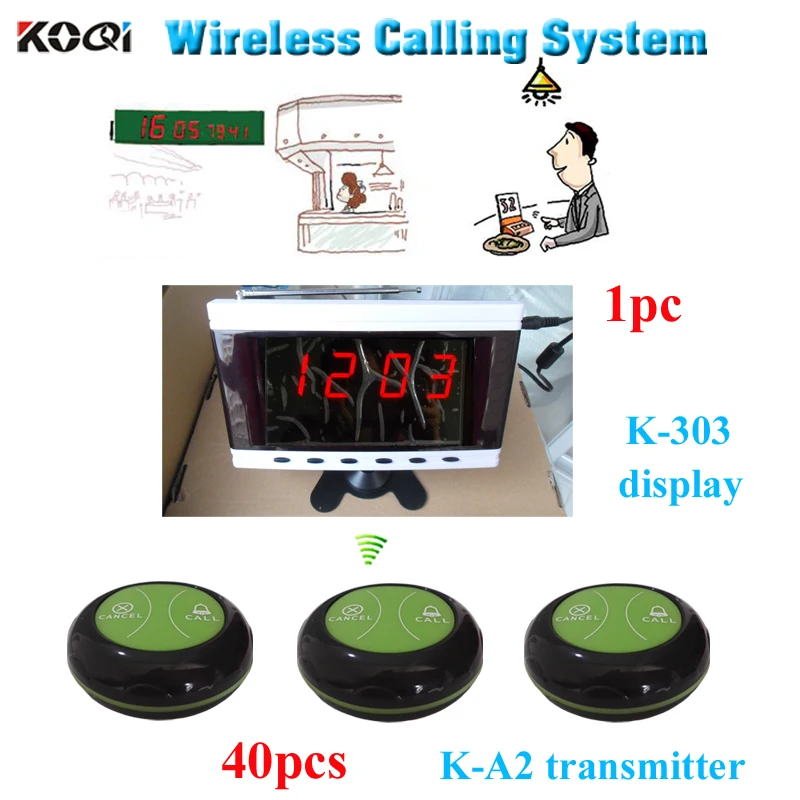 Bistro restaurant Wireless alarm buzzer service 1 display number screen 40 table buttons
Bistro restaurant Wireless alarm buzzer service 1 display number screen 40 table buttons