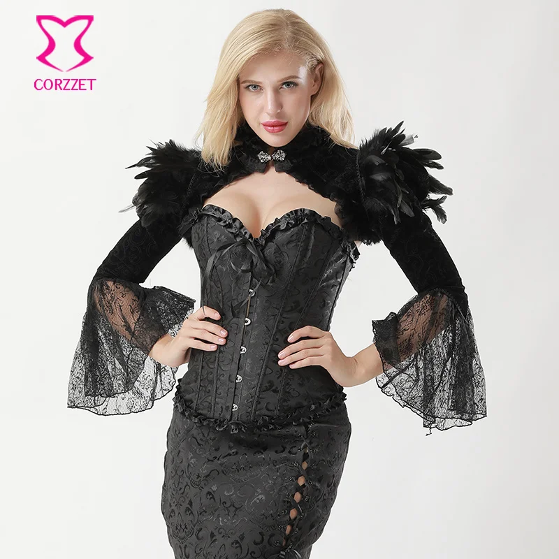 Victorian Gothic Corset Jacket Steampunk Clothing Women Corsets And Bustiers Vintage Jackets With Feathers and Long Flare Sleeve
Victorian Gothic Corset Jacket Steampunk Clothing Women Corsets And Bustiers Vintage Jackets With Feathers and Long Flare Sleeve