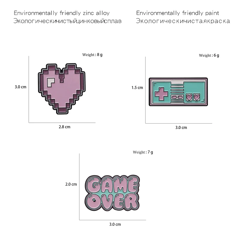 Детский геймпад пиксель Любовь Сердце игра над значками Броши джинсовый значок с