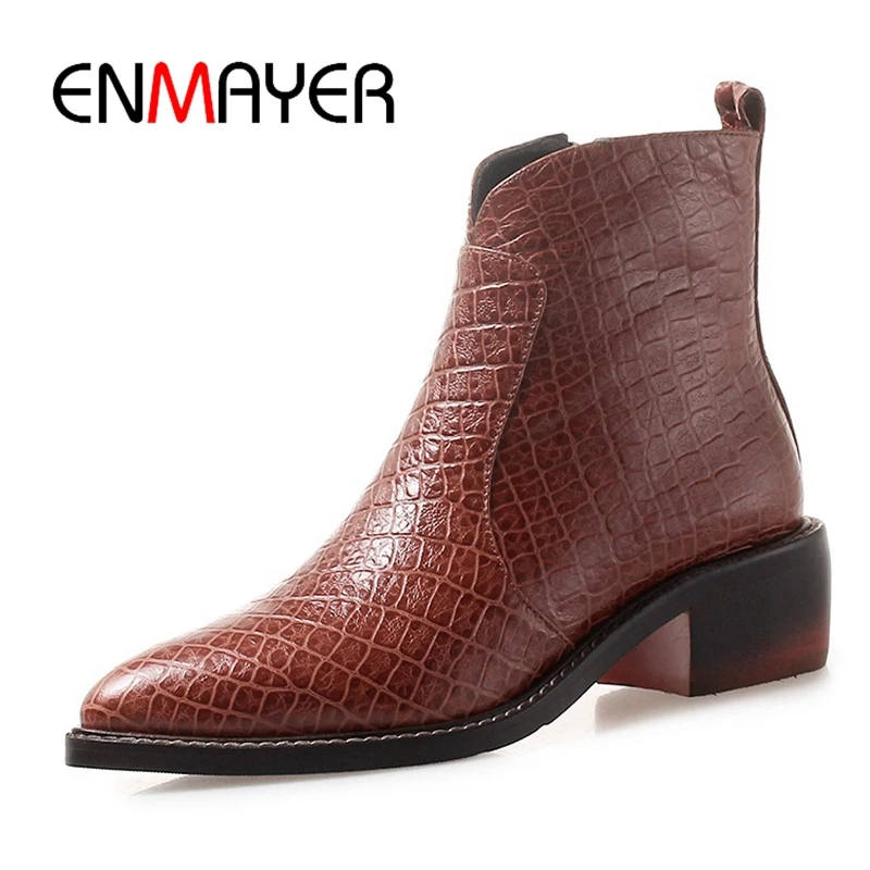 ENMAYER Pointed Toe Square Heel Genuine Leather Women Boots Ankle Boots for Women Booties Zapatos De Mujer Size34-42 ZYL1790
ENMAYER Pointed Toe Square Heel Genuine Leather Women Boots Ankle Boots for Women Booties Zapatos De Mujer Size34-42 ZYL1790