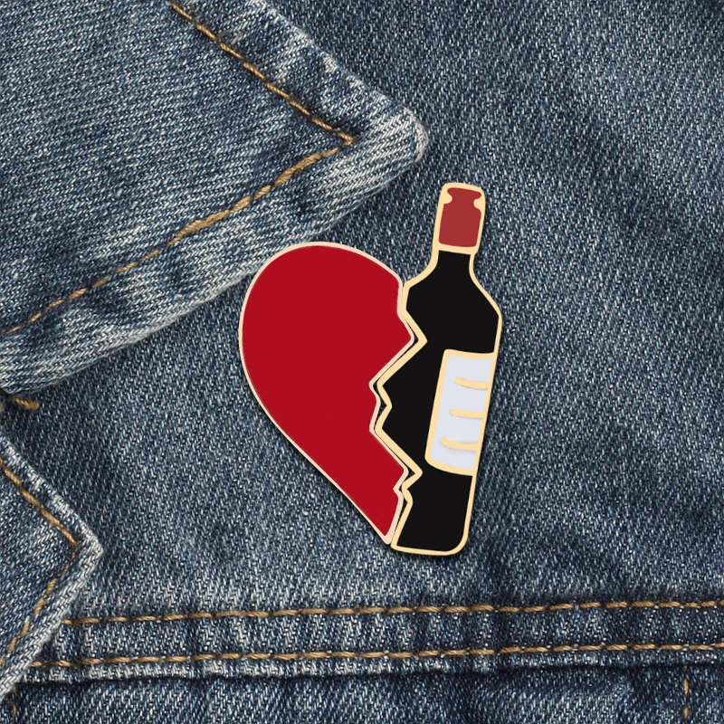 Набор из 2 штук эмалированных значков "Сломанное сердце" для вина, модные броши для влюбленных на джинсовых куртках, металлические значки на рюкзаках, ювелирные подарки.