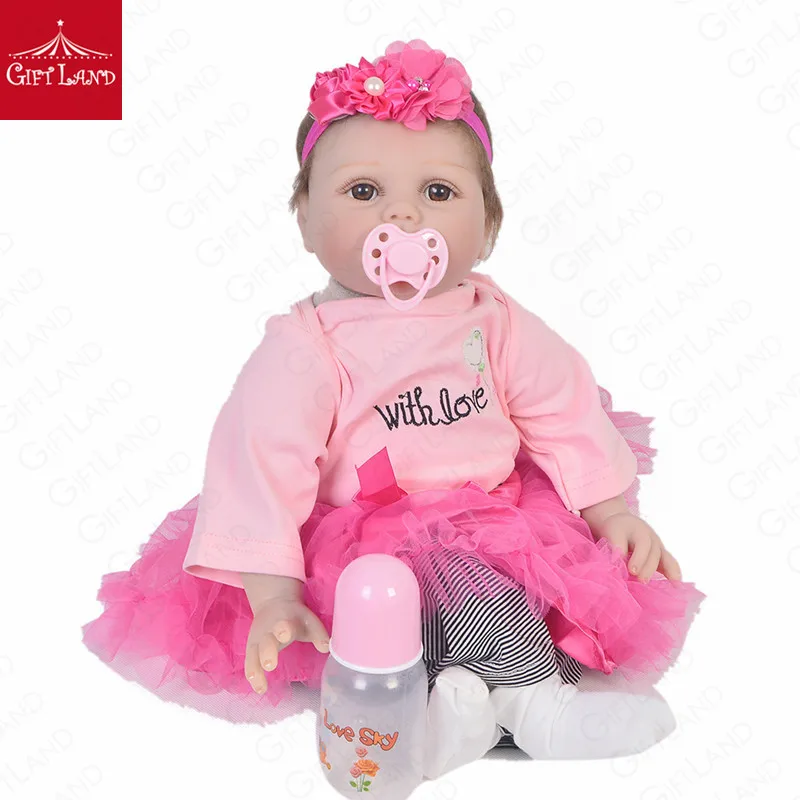 Reborn Baby Doll 22 дюймов детская ткань кукла мягкий хлопок милая девочка в розовой юбке