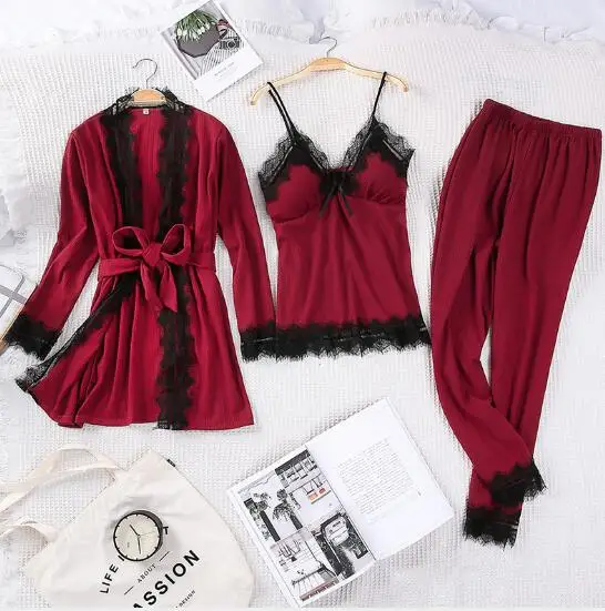 Fdfklak Cotton pajamas for women long sleeve sexy lace sleepwear set casual sweet girl's nightwear pijama 3 pcs pyjamas suit
Fdfklak Cotton pajamas for women long sleeve sexy lace sleepwear set casual sweet girl's nightwear pijama 3 pcs pyjamas suit