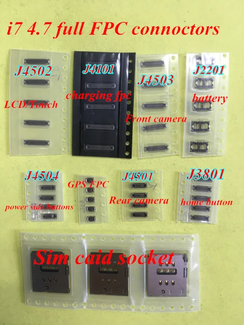 10sets/lot for iphone 7 4.7 full FPC connoctors , front, back carmera ,power charging, lcd/touch home button/touch id GPS socket
10sets/lot for iphone 7 4.7 full FPC connoctors , front, back carmera ,power charging, lcd/touch home button/touch id GPS socket