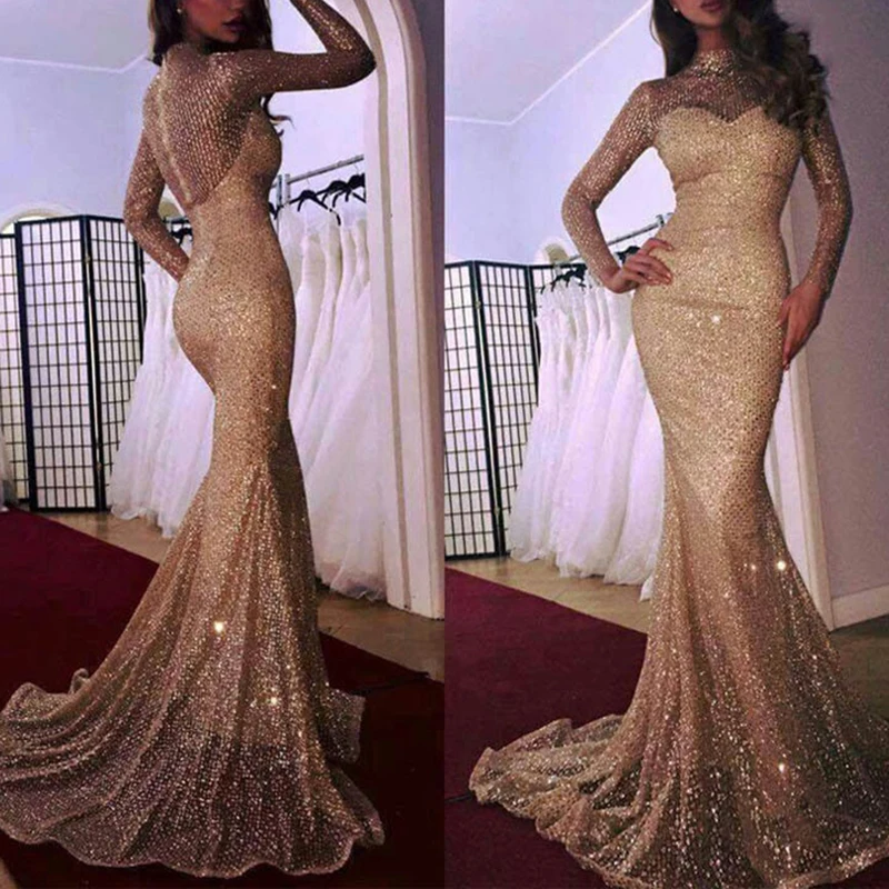 U-SWEAR Fashion Elegant High Neck Full Sleeve Long Slim Sequin Mermaid Evening Dresses Party Prom Formal Gowns Robe De Soiree
U-SWEAR Fashion Elegant High Neck Full Sleeve Long Slim Sequin Mermaid Evening Dresses Party Prom Formal Gowns Robe De Soiree
