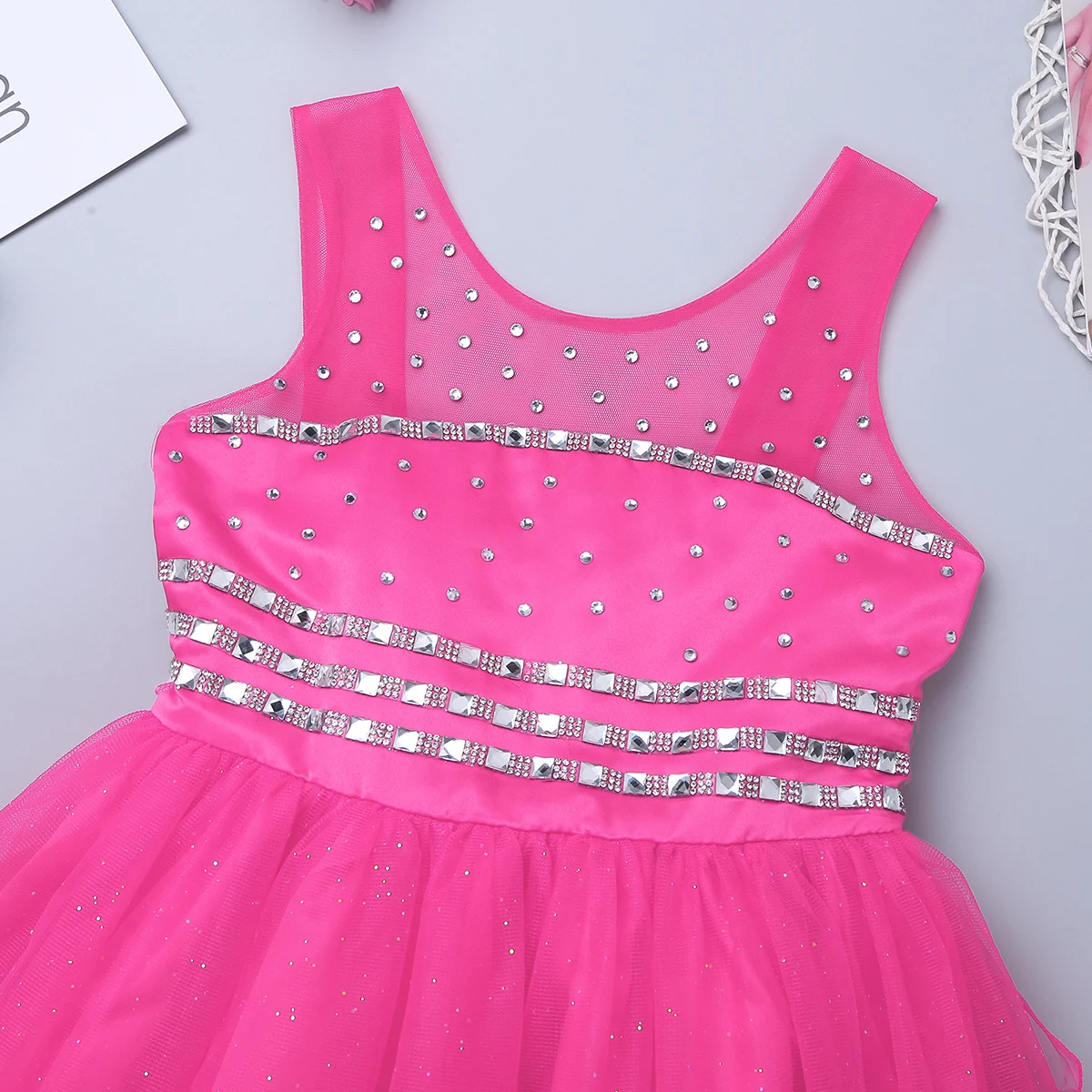 Tiaobug Flower Girls Dress Kids Pageant Birthday Party First Communion Mesh Wide Shoulder Straps Glittery Rhinestone | Свадьбы и