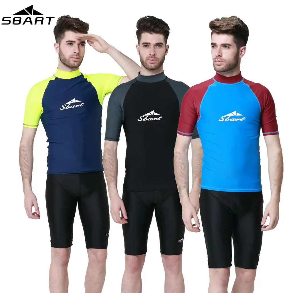 

SBART Men Surfing Snorkeling Windsurf Wetsuit Diving Suit Tops UPF50+ Rashguard Short Sleeves Swimming Swimwear Clothing 724