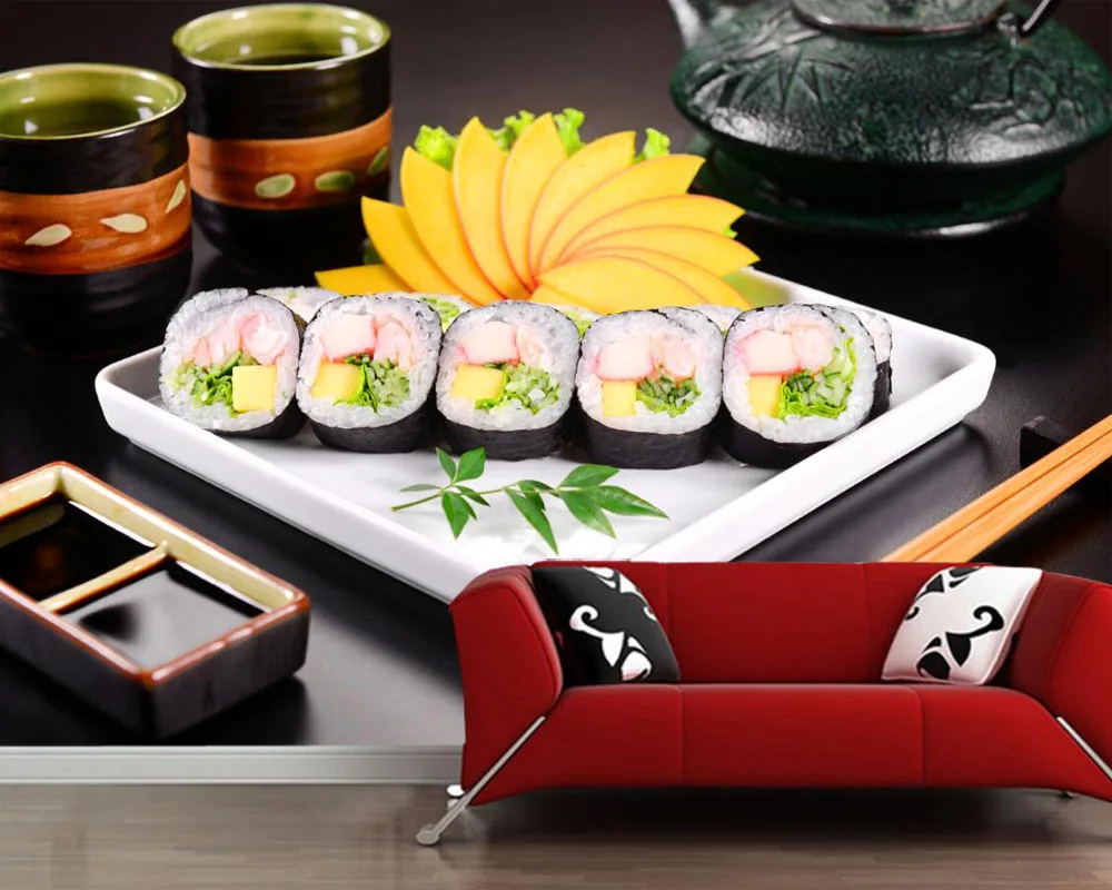 Фото Настенные 3D-обои Papel de pared с изображением морской еды суши для гостиной дивана