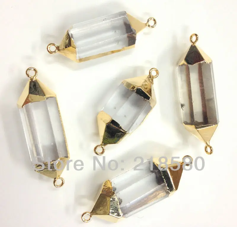 SP-069 Crystal Quartz Point, Gold or Silver Dipped Crystal Quartz Pendant with Two Bail Random in SIZE
SP-069 Crystal Quartz Point, Gold or Silver Dipped Crystal Quartz Pendant with Two Bail Random in SIZE