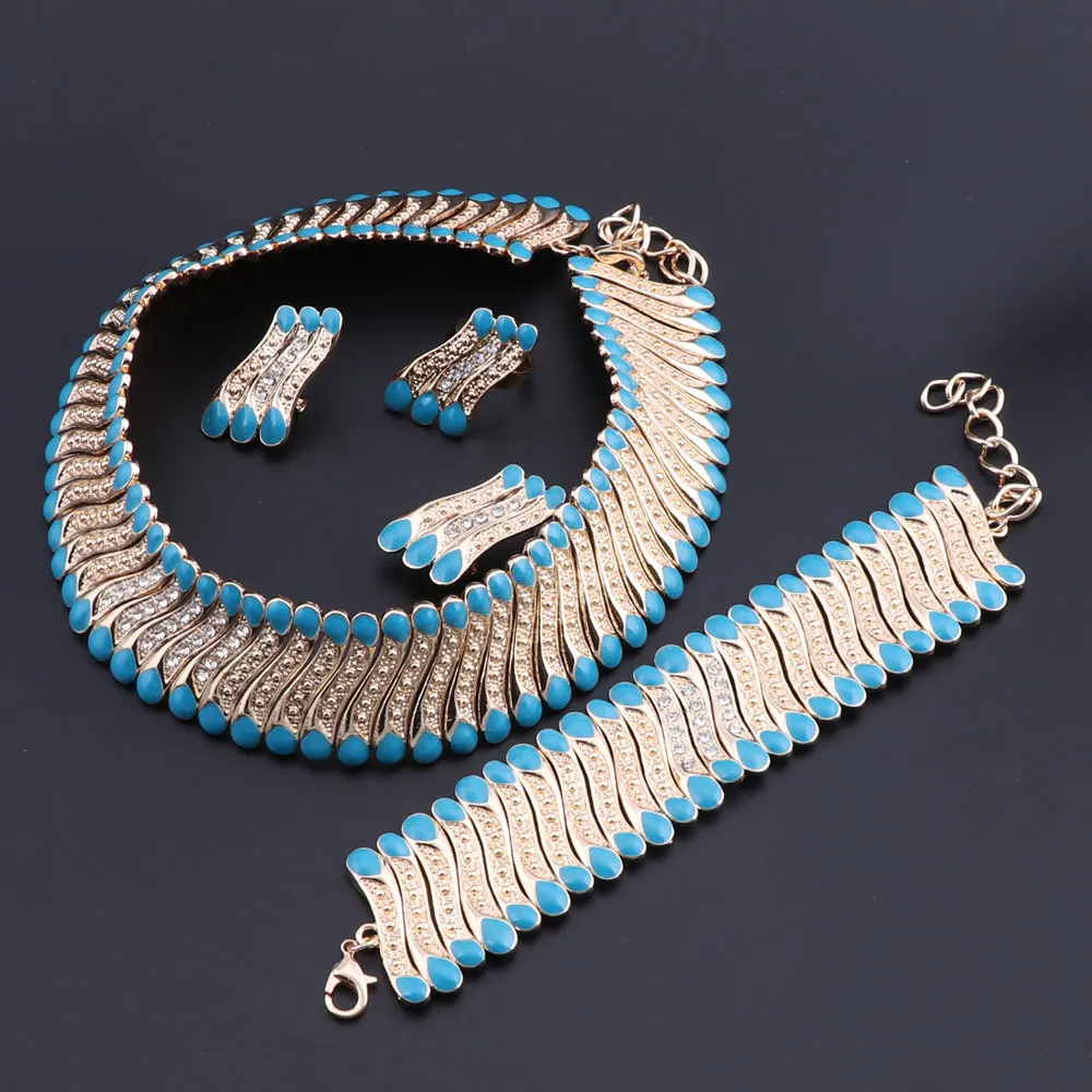 OEOEOS Trendy Style Crystal Bridal Jewelry Sets Wedding Necklace Earrings Blue Enamel Gold Color Fashion Party Accessories
OEOEOS Trendy Style Crystal Bridal Jewelry Sets Wedding Necklace Earrings Blue Enamel Gold Color Fashion Party Accessories