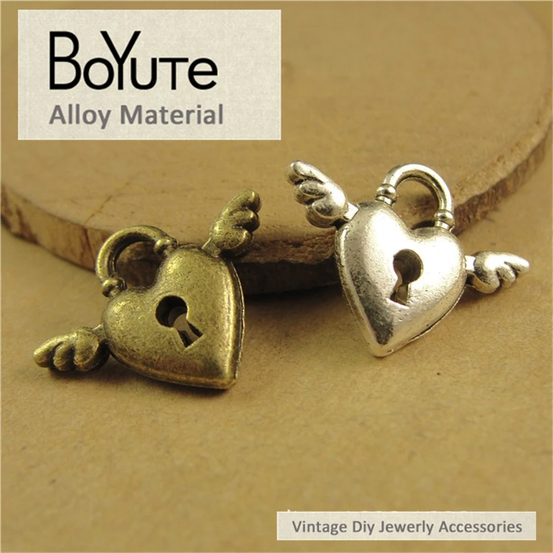 

BoYuTe (100 шт./лот) 14*18 мм античная бронза серебро крыло сердце замок очаровательные модные подвески для Diy ювелирные изделия
