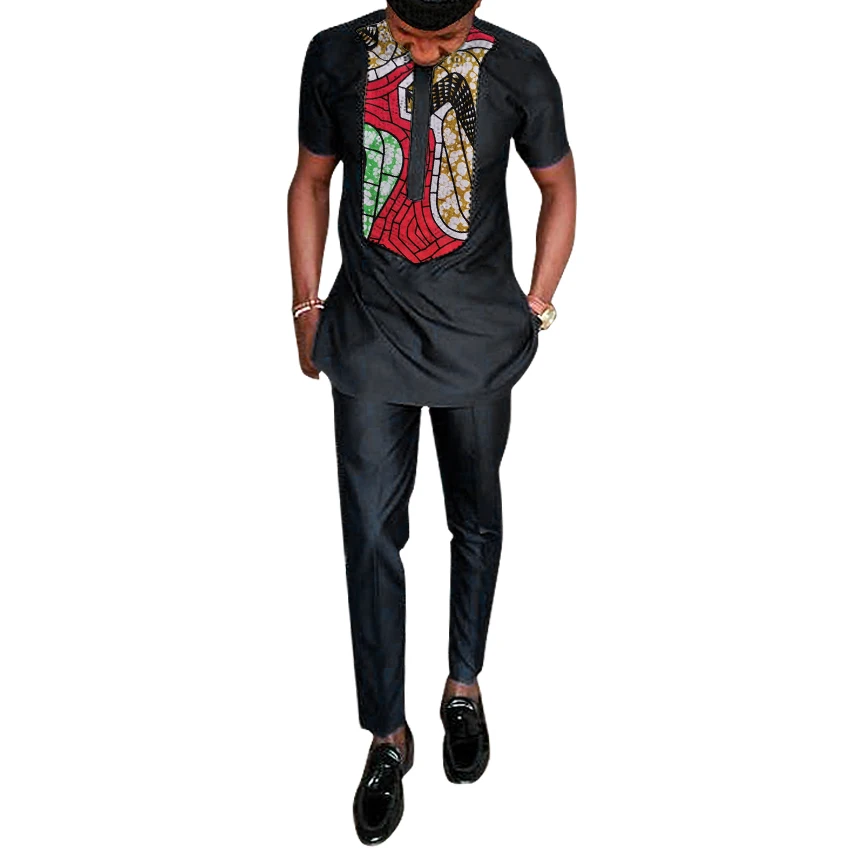 Africa Print Short Sleeve Dashiki Fashion Men Pant Sets Black Top+Trouser 2 Pieces Men's Outfit For African Gatherings
Africa Print Short Sleeve Dashiki Fashion Men Pant Sets Black Top+Trouser 2 Pieces Men's Outfit For African Gatherings