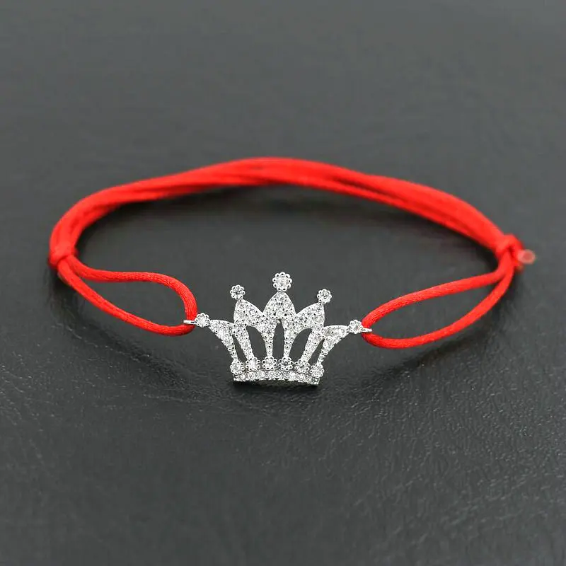 Женский браслет серебряного цвета с микро-кристаллом циркона класса ААА короной