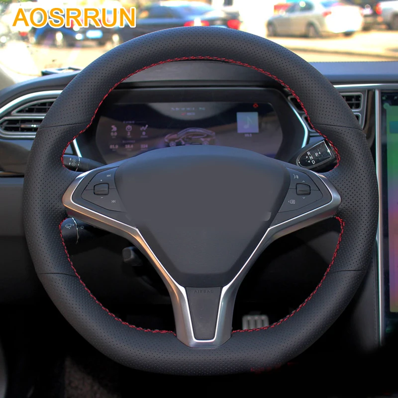 AOSRRUN Car accessories Leather Hand-stitched Car Steering Wheel Covers For Tesla Model S X 2015 2016
AOSRRUN Car accessories Leather Hand-stitched Car Steering Wheel Covers For Tesla Model S X 2015 2016