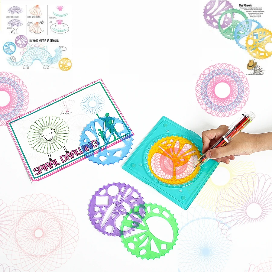 Spirograph Drawing toys set Spiral Designs Interlocking Gears & Wheels with 6-color-switch pen Educational drawing toys For Kids
Spirograph Drawing toys set Spiral Designs Interlocking Gears & Wheels with 6-color-switch pen Educational drawing toys For Kids