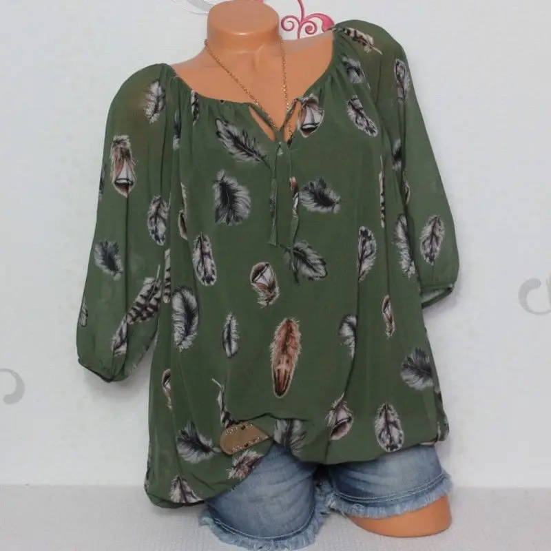 Plus Size M-4SL Summer Women Chiffon Feather Print Loose Shirts Tops Ladies Half Puff Sleeve Casual Off Shoulder Lace Up Blouse
Plus Size M-4SL Summer Women Chiffon Feather Print Loose Shirts Tops Ladies Half Puff Sleeve Casual Off Shoulder Lace Up Blouse