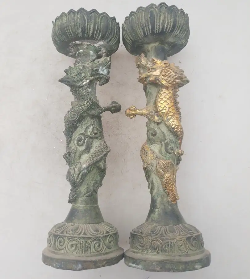 Подставка из старой бронзы с двумя драконами ручной работы для китайской