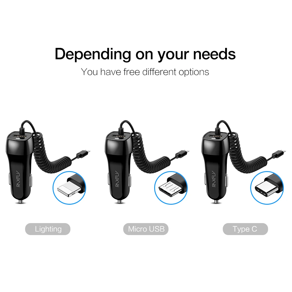 RAXFLY 10W USB Car Charger Micor Cable Car Cigarette Lighter Charger With Spring Lightning Cable USB Car Charger Type C Cable
RAXFLY 10W USB Car Charger Micor Cable Car Cigarette Lighter Charger With Spring Lightning Cable USB Car Charger Type C Cable