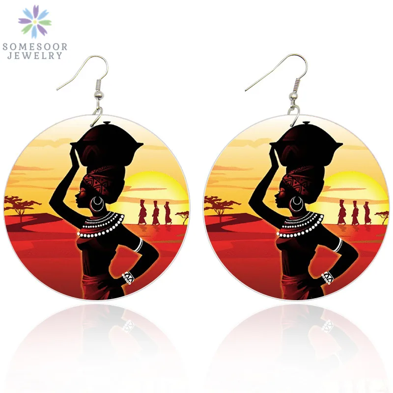 SOMESOOR Afro Ethnic Beauty Headwrap Woman Wooden Drop Earrings African Tribal Art Design Boths Sides Printing Jewelry Gifts
SOMESOOR Afro Ethnic Beauty Headwrap Woman Wooden Drop Earrings African Tribal Art Design Boths Sides Printing Jewelry Gifts