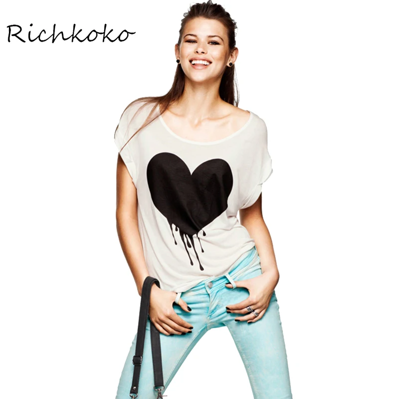 Richkoko 2017 Повседневное сплошной белый тонкий футболка Для женщин короткий рукав с