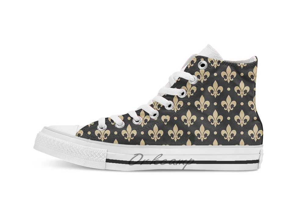 Fleur de Lis in Black and Gold WHODAT! High Top Canvas Shoes Flat Casual Custom Unisex Sneaker Drop Shipping | Спорт и развлечения