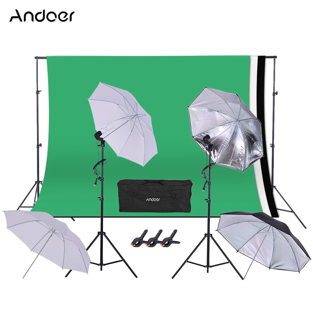 Andoer 1.6*3m Backdrop+Studio Lighting 45W 230V Bulb+2m Light Stand+Umbrella+2*3m Background Stand+Clamp for Video Photography
Andoer 1.6*3m Backdrop+Studio Lighting 45W 230V Bulb+2m Light Stand+Umbrella+2*3m Background Stand+Clamp for Video Photography