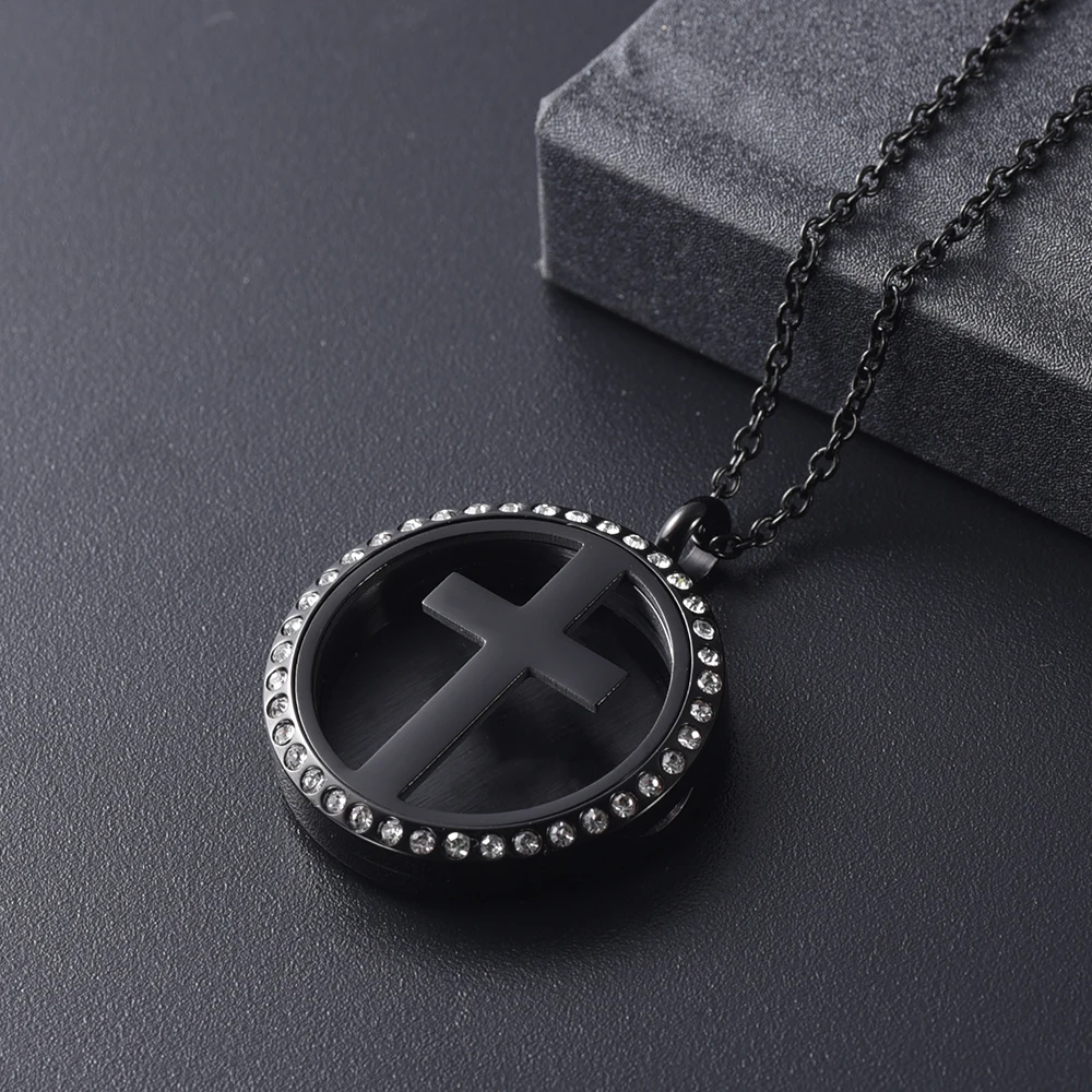 Round Hollow Aromatherapy Pendant Necklace Cross stainless steel Essential Oils Diffuser Perfume Locket Jewelry | Украшения и