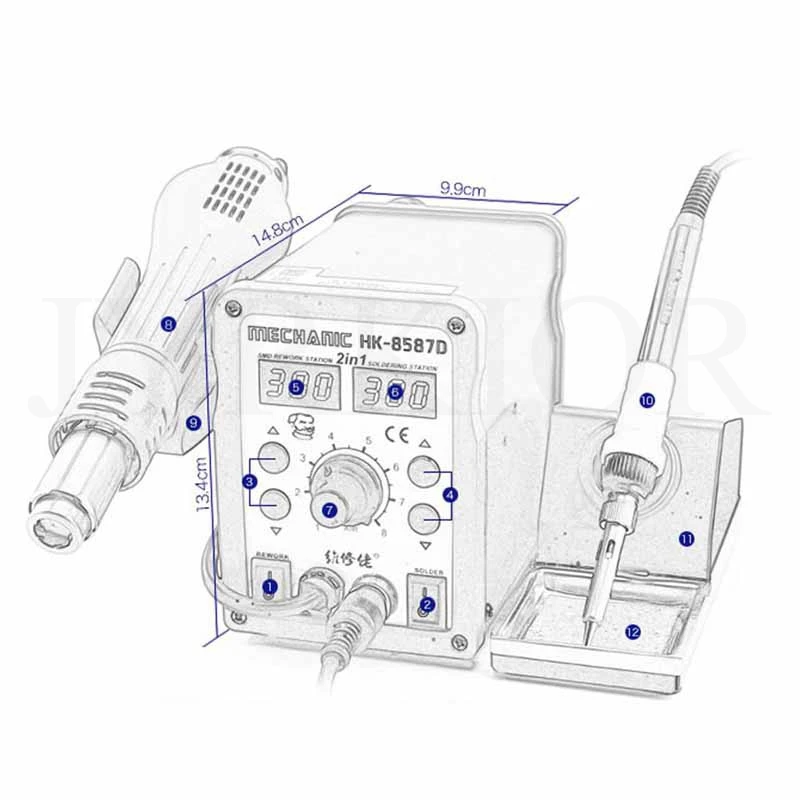 Jyrkior Hot Air Gun Soldering Station 2 IN 1 Silent Desoldering Soldering Iron Repair Tool
Jyrkior Hot Air Gun Soldering Station 2 IN 1 Silent Desoldering Soldering Iron Repair Tool