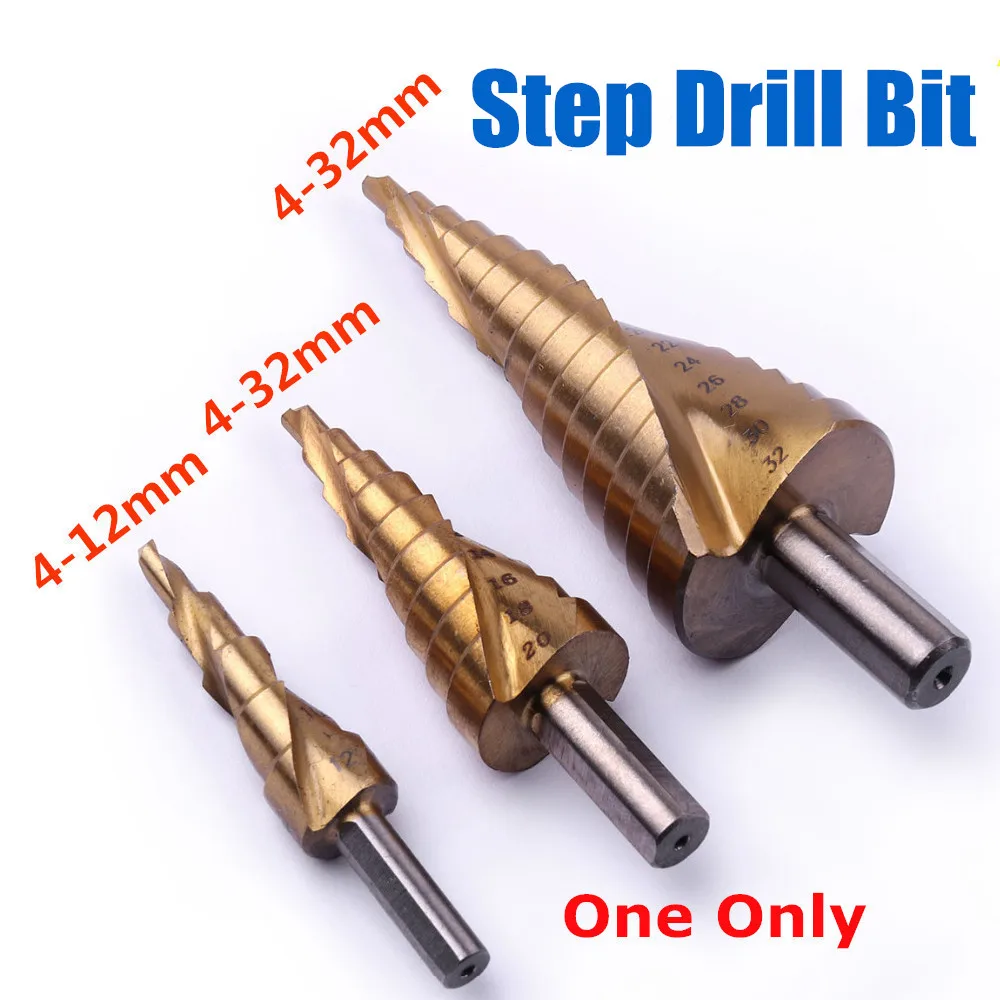 CHEERBRIGHT 1PC Triangle Shank HSS Titanium Coated Step Drill Bit 4-12/4-20/4-32mm Spiral Grooved Stepped Drill for Metal
CHEERBRIGHT 1PC Triangle Shank HSS Titanium Coated Step Drill Bit 4-12/4-20/4-32mm Spiral Grooved Stepped Drill for Metal