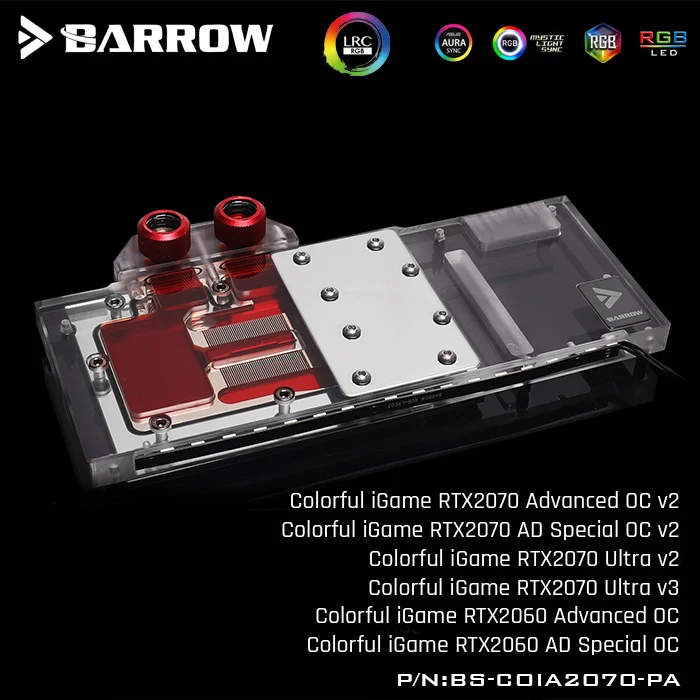 Barrow BS-COIA2070-PA, LRC 2.0 Full Cover Graphics Card Water Cooling Blocks, For Colorful iGame RTX2070 Advanced/AD Speical OC
Barrow BS-COIA2070-PA, LRC 2.0 Full Cover Graphics Card Water Cooling Blocks, For Colorful iGame RTX2070 Advanced/AD Speical OC