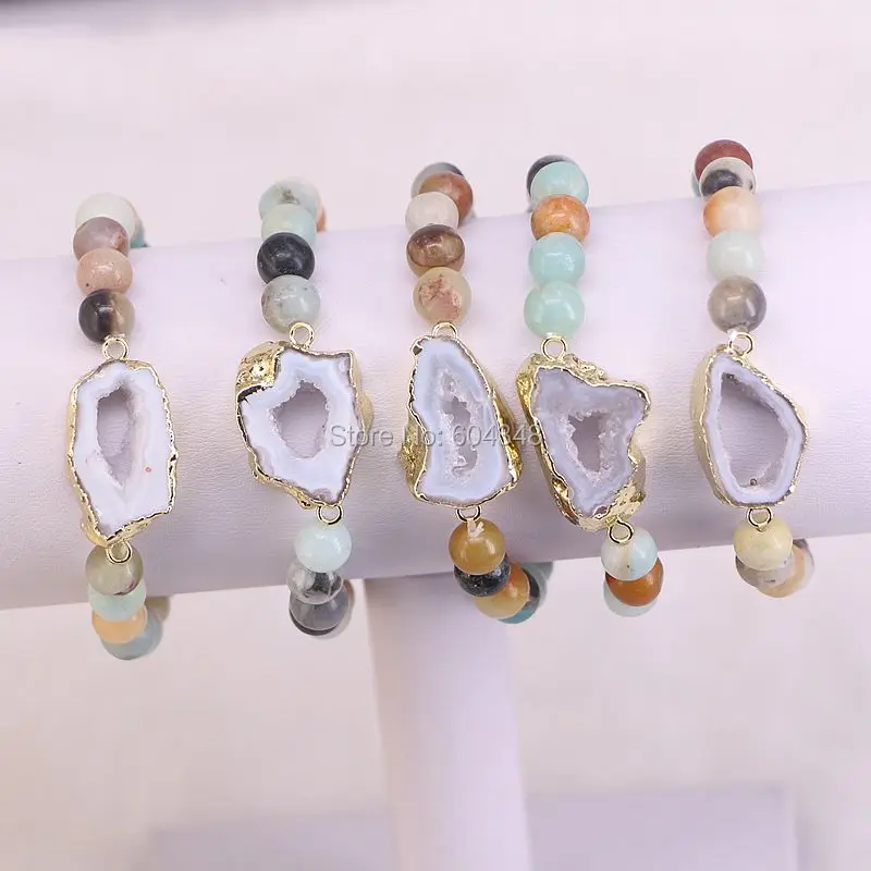 5 Strands Fahsion bracelet nature geode connector with amazonite beads stretch bracelet
5 Strands Fahsion bracelet nature geode connector with amazonite beads stretch bracelet