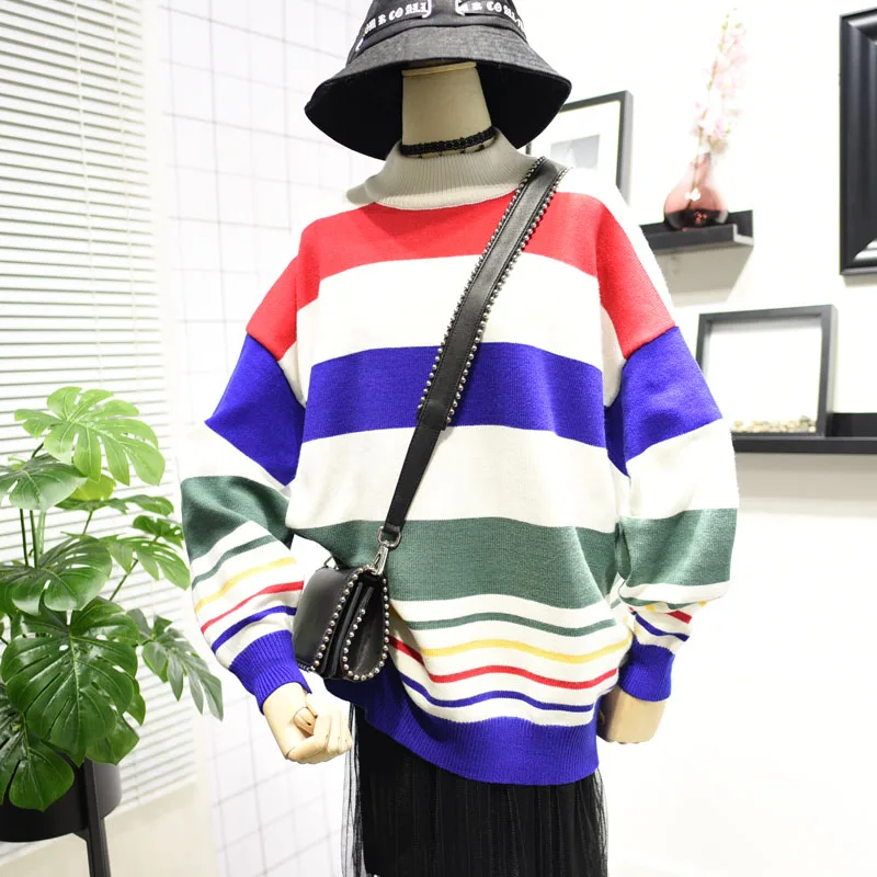 Autumn Winter Women Knitted Stripe Sweater Constrating Color Long Batwing Sleeve Outerwear Half Turtleneck Pullover Jumper Tops
Autumn Winter Women Knitted Stripe Sweater Constrating Color Long Batwing Sleeve Outerwear Half Turtleneck Pullover Jumper Tops