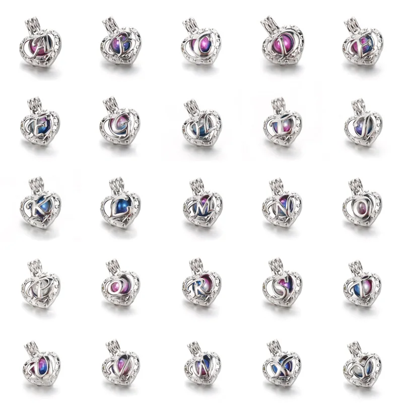 6pcs Bright 26 letters Pearl Cage Jewelry Making Beads Pendant Essential Oil Diffuser For Oyster | Украшения и аксессуары