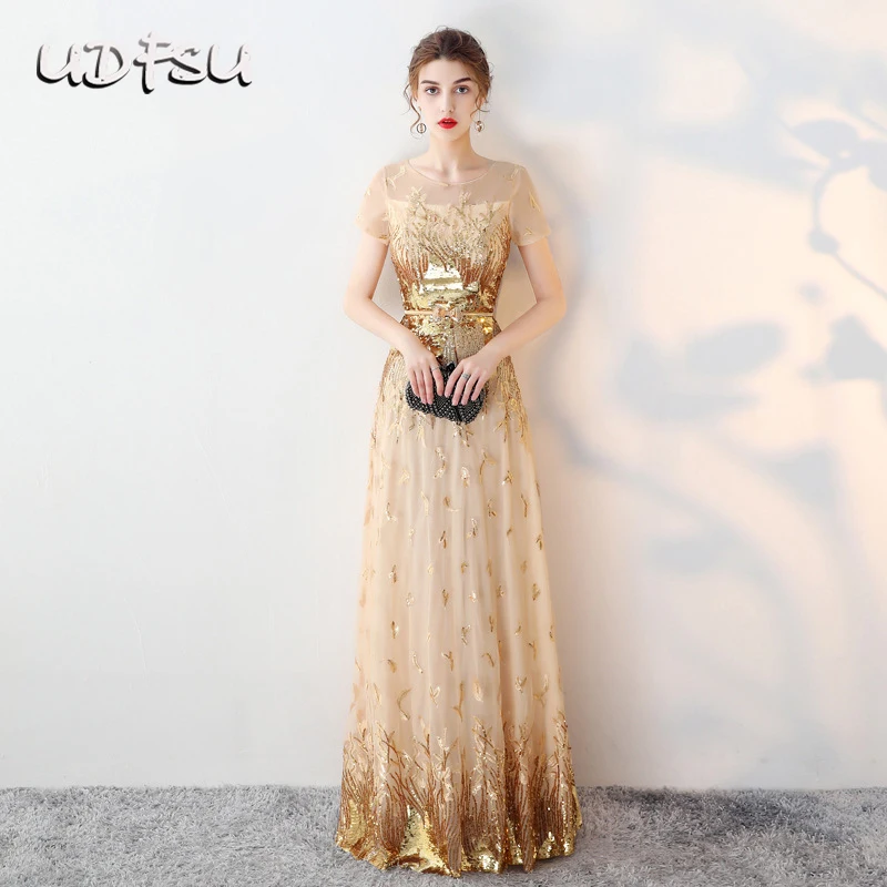 UDFSU Women Elegant Short Sleeve Floor Length Evening Dress Vintage Bride Wedding Dresses Slim Fit Sequined A-Line Gowns
UDFSU Women Elegant Short Sleeve Floor Length Evening Dress Vintage Bride Wedding Dresses Slim Fit Sequined A-Line Gowns