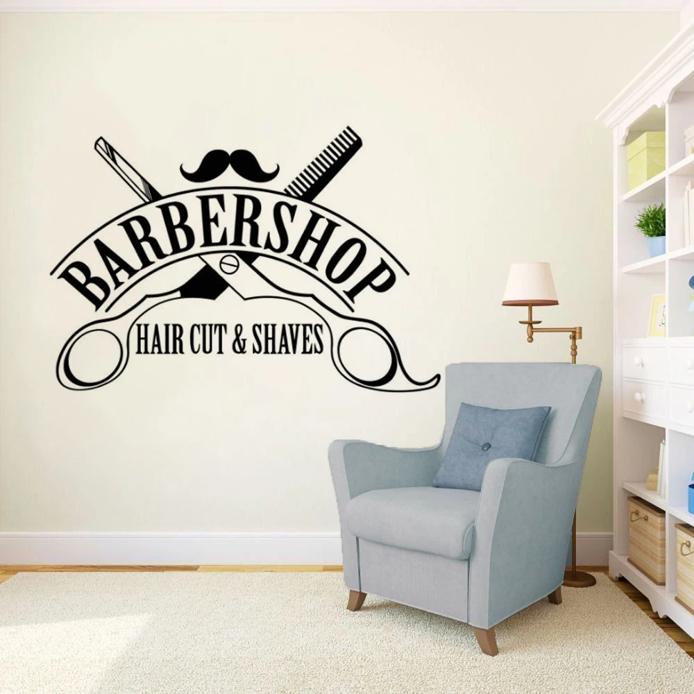 Hair Cut Shaves Logo Wall Window Decals Barbershop Sign Wall Sticker Hair Salon Decor Removable Haircut Wall Vinyl Mural AY1581
Hair Cut Shaves Logo Wall Window Decals Barbershop Sign Wall Sticker Hair Salon Decor Removable Haircut Wall Vinyl Mural AY1581