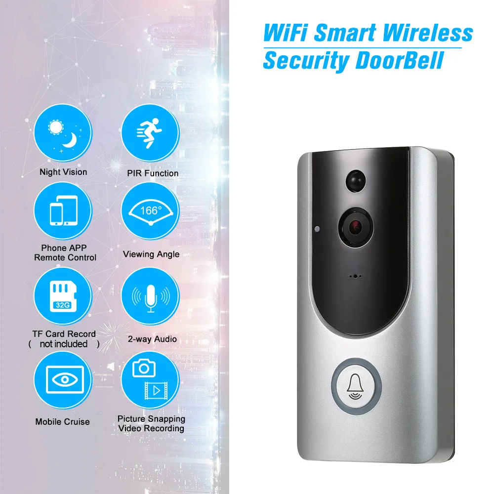 720P Wi Fi умный беспроводной дверной звонок визуальный домофон Запись Видео телефон