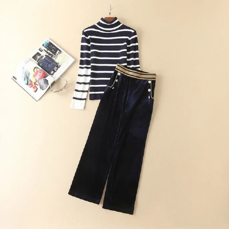 New Style Celebrity Fashion Women's Set Pant Ladies Turtleneck Striped Knitted Sweater+Golden Yarn Velour Pant Trousers(1Set)2pc
New Style Celebrity Fashion Women's Set Pant Ladies Turtleneck Striped Knitted Sweater+Golden Yarn Velour Pant Trousers(1Set)2pc