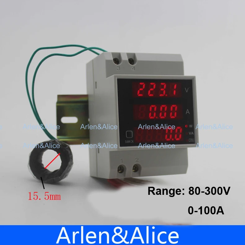 Din rail voltmeter ammeter 80-300V 0-100.0A display active and Apparent power factor With extra CT Current Transformer
Din rail voltmeter ammeter 80-300V 0-100.0A display active and Apparent power factor With extra CT Current Transformer