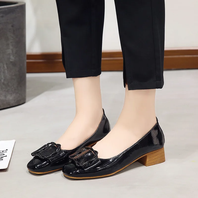 Ziselu Spring Womens Shoes Patent Leather Fashion Square Toe Casual Slip-On Pumps Ladies Elegant Luxury Metal Decoration | Обувь