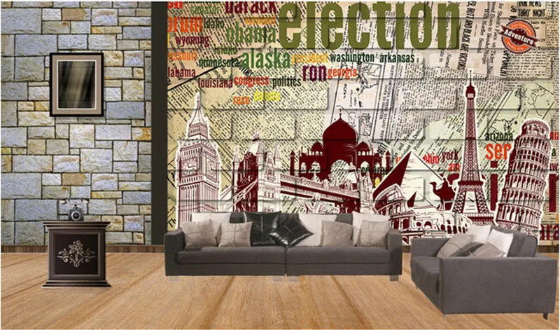 

Custom 3D murals,retro brick wall in English newspaper papel de parede,hotel coffee shop living room TV wall bedroom wallpaper