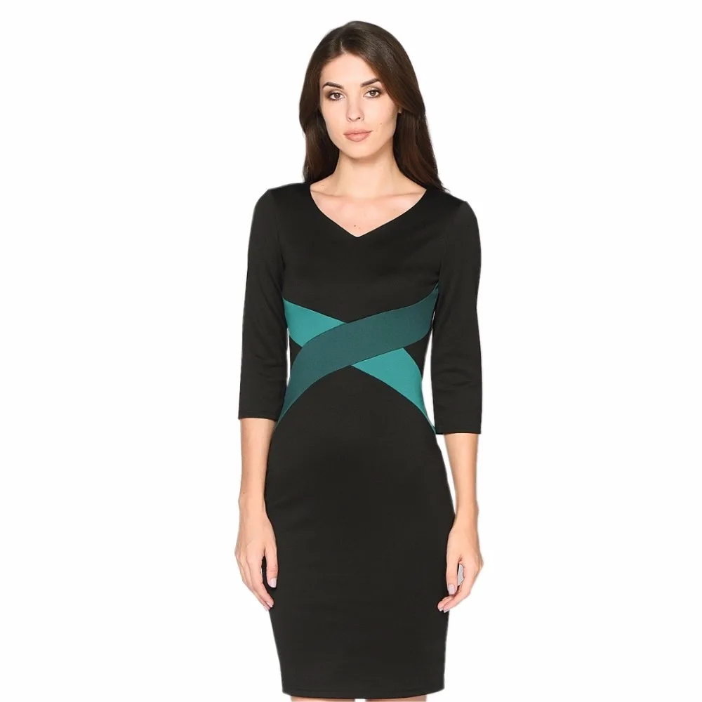 FD3516 Дамское Платье-карандаш с рукавом 3/4 Vestidos Robe платье цветными блоками в стиле