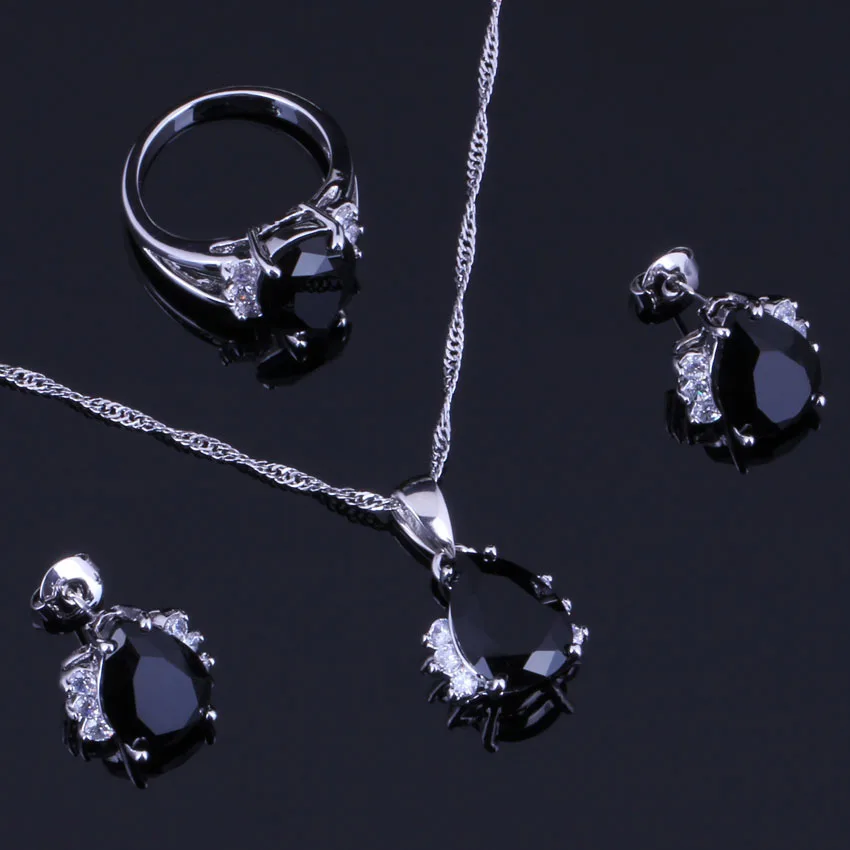Luxurious Black Cubic Zirconia White CZ Silver Plated Jewelry Sets Earrings Pendant Chain Ring V0325
Luxurious Black Cubic Zirconia White CZ Silver Plated Jewelry Sets Earrings Pendant Chain Ring V0325