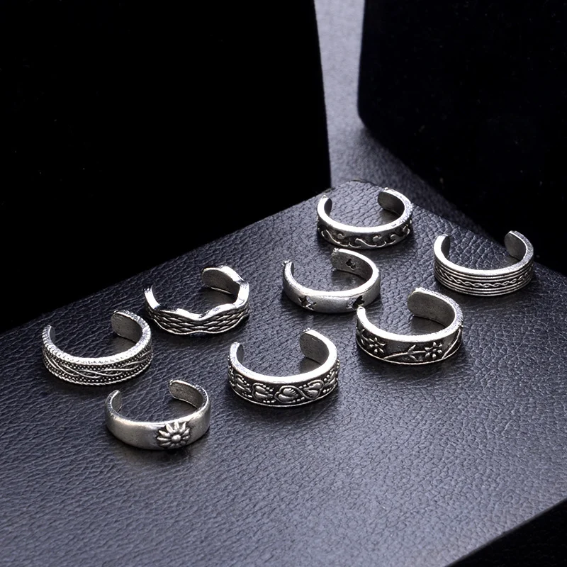 2019 Винтаж кольцо для пальца ноги 8 комплект принт сердечко в стиле ретро Летние